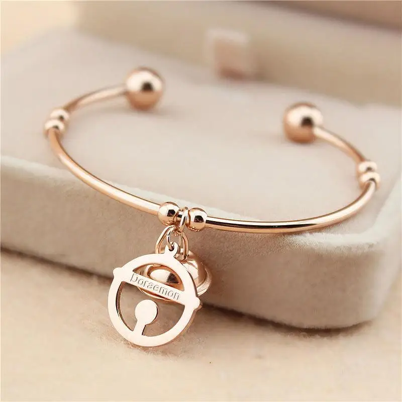 

Doraemon Creative Bracelet 18K Rose Gold Plating Fashion Opening Bracelet Kawaii Titanium Steel Bracelet Exquisite Niche Jewelry