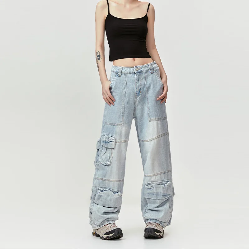 Белые мужские джинсы с несколькими карманами Y2k