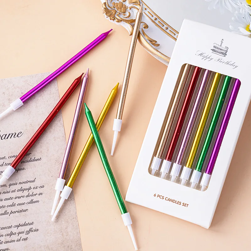 

10cm 6pcs/set Birthday Candles Long Pencil Candle Birthday Decor Party Supplies Wedding Decor Cake Topper Christmas Decoration