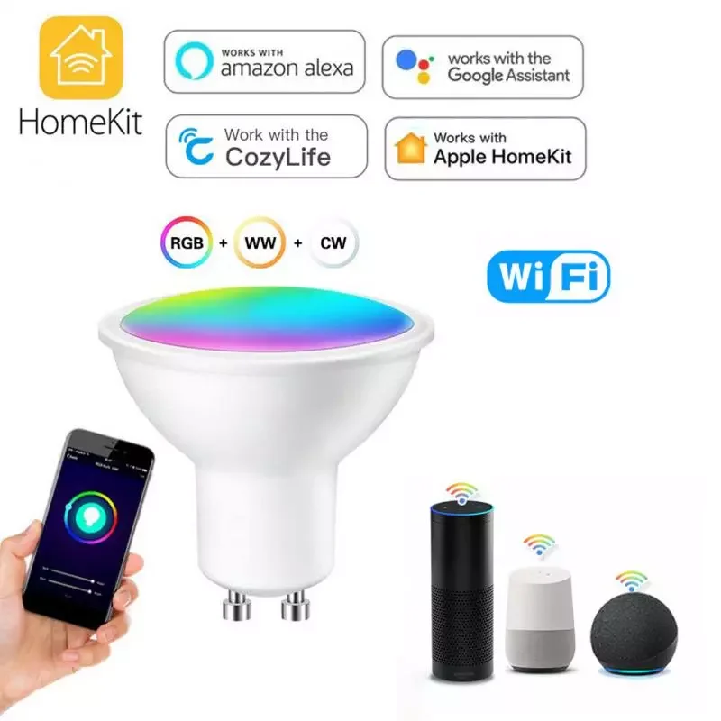 

LED Bulb GU10 Spotlight RGB Dimmable 5W RGBCW Cozylife APP Dimmable Lamp Bulb Voice Control Via Alexa Google Home Homekit