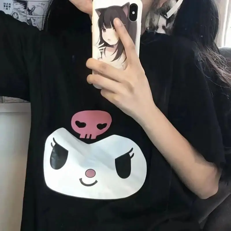 Футболка Sanrios Kuromi для пар повседневный летний женский топ с коротким рукавом