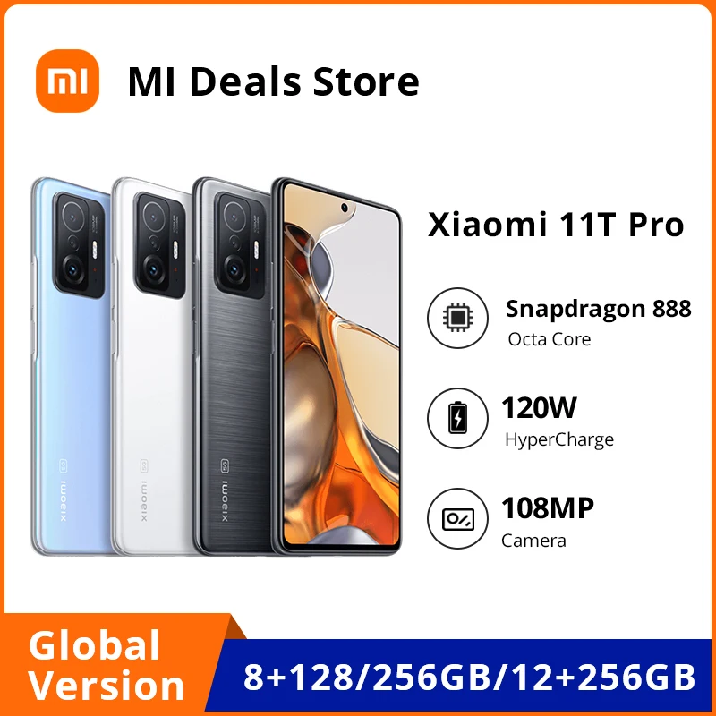 Tanie Globalna Wersja Xiaomi 11T Pro Smartphone 128GB/256GB Snapdragon 888 Octa Core 108MP Kamera 120Hz 120W HyperCharge