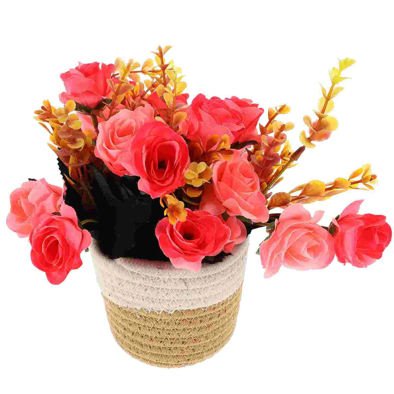 

Small Fake Bonsai Ornaments Decorate Artificial Flowers Pot Bouquet Faux Silk