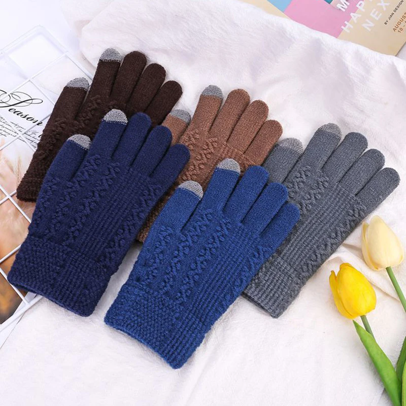 

Оригинальные шерстяные вязаные перчатки с закрытыми пальцами, однотонные велосипедные рукавицы для вождения, оригинальные рукавицы для се...