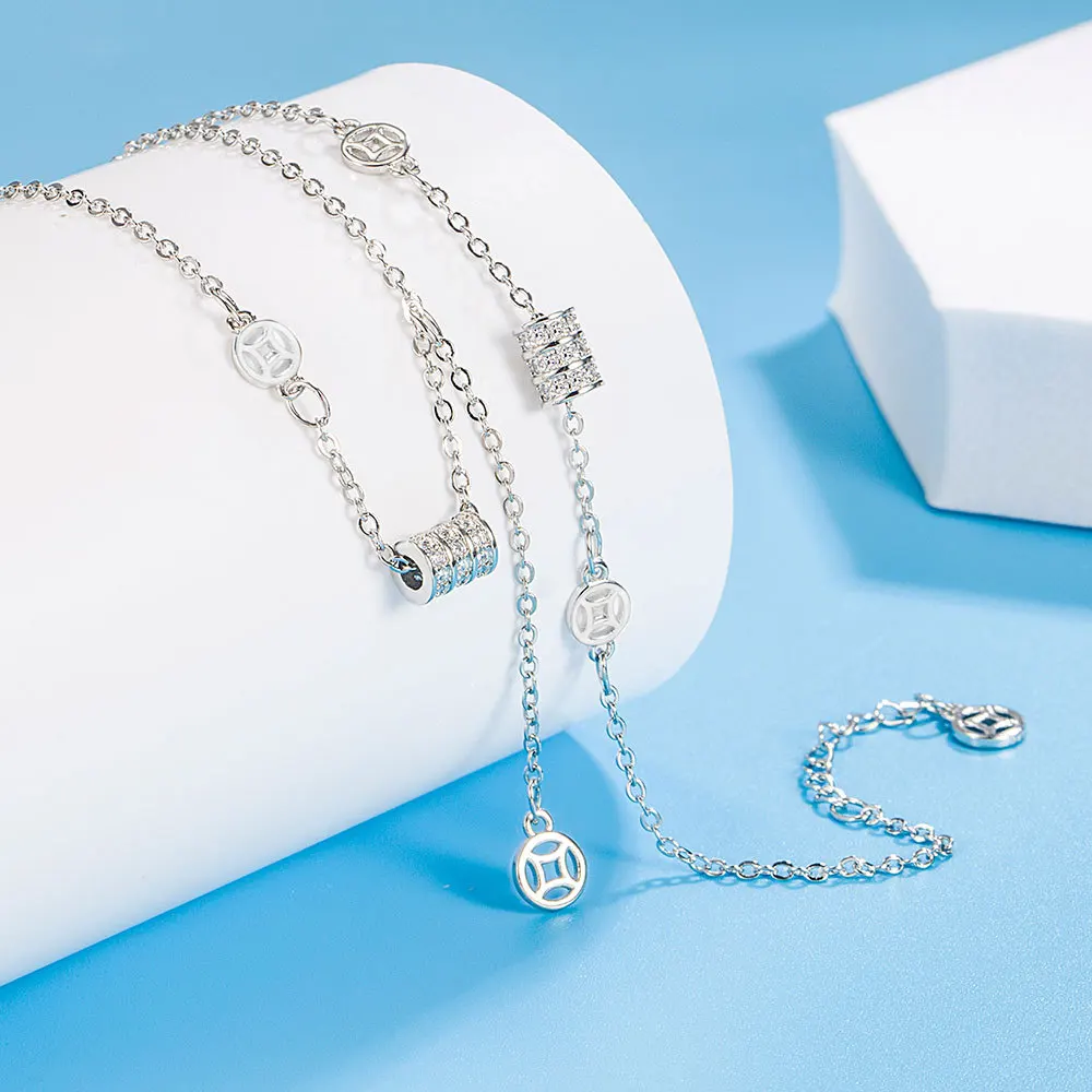 

Circular Lucky Elegant Jewelry Set Gold 925 Stamp Silver Bracelet Necklace For Women Luxury Designer Accessories Free Shipping