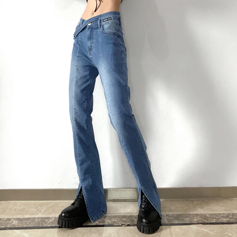 Low Rise Split Skinny Jeans Women Bootcut Flare Pants Bell Bottom Jeans Vintage Clothing Korean Fashion Cargo Pants Y2k Jean