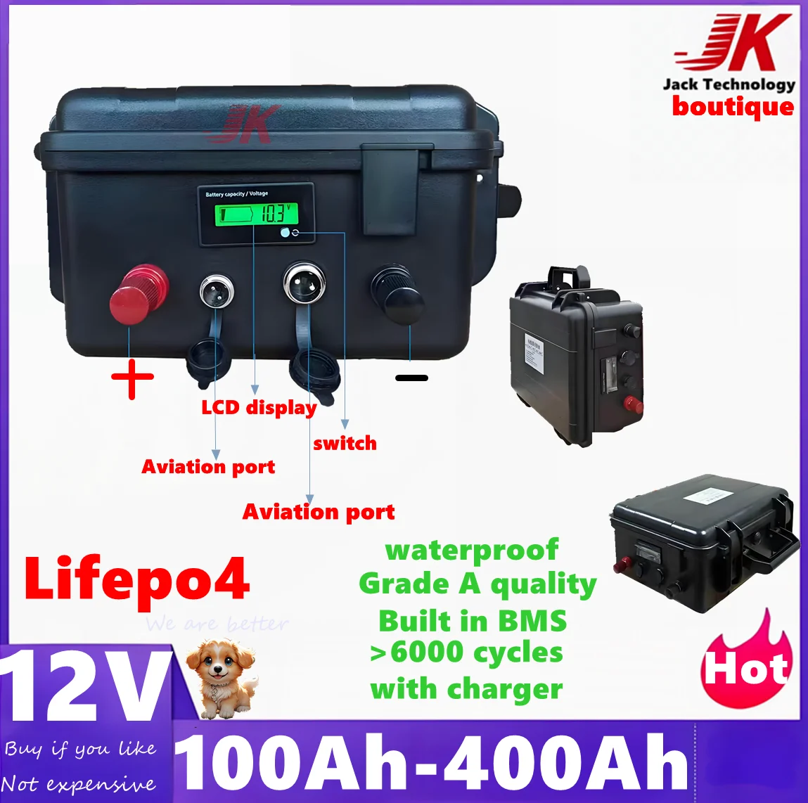 Водонепроницаемый 12 В LiFePO4 100 Ач 150 200 250 300 400 литиевая батарея для наружного