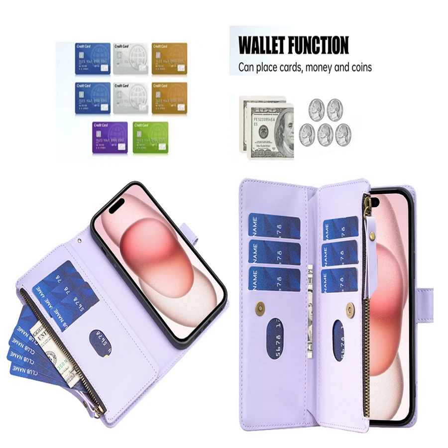 Кошелек с веревкой безопасности многофункциональный кожаный чехол на молнии для