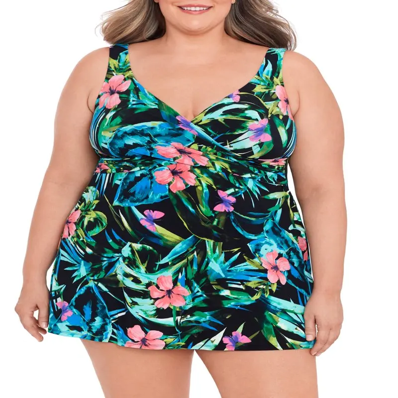 

Plus Lush Tropic Cross Your Heart Swim Dress