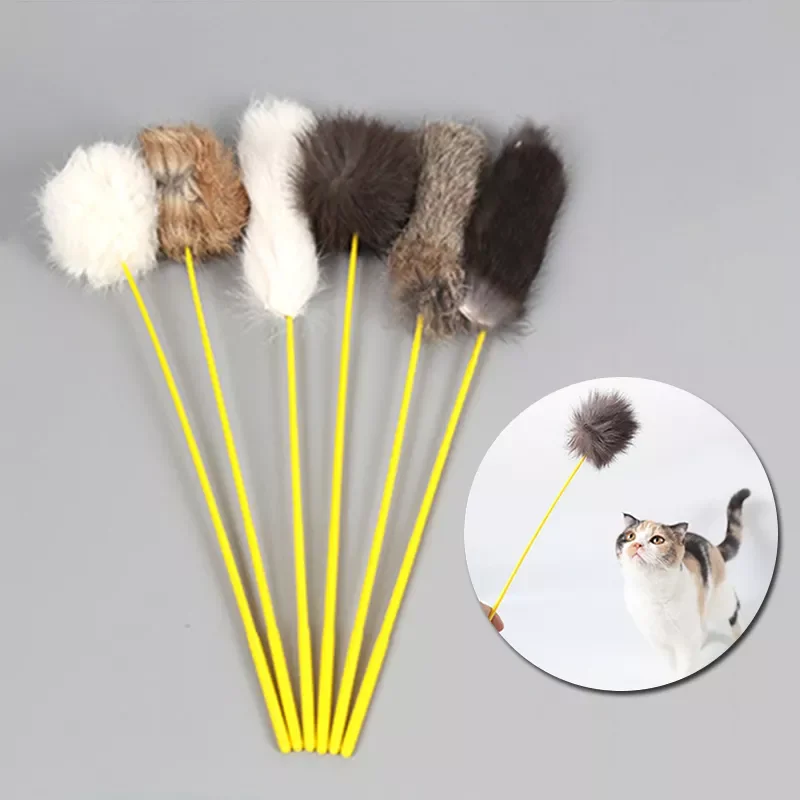 

2022New Color Pet Toys Funny Cat Stick Colorful Rabbit Fur Pompom Tease Cat Stick Interactive For Cat Playing Toy Pet Supplies