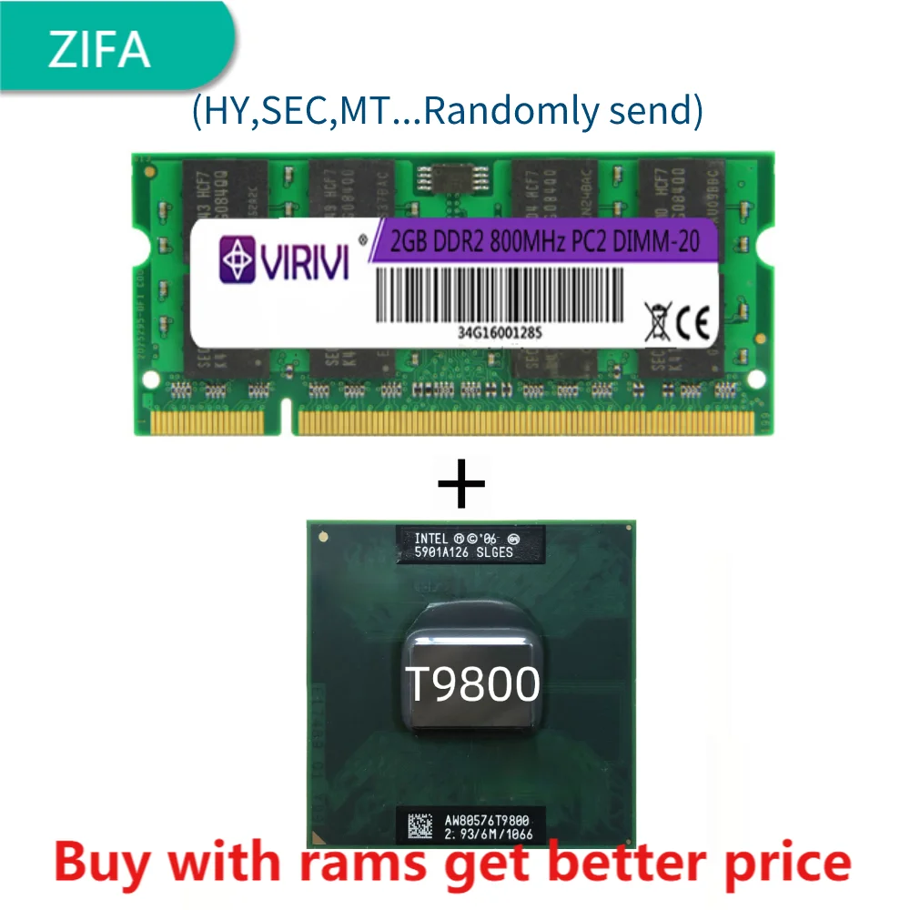 

DDR2 2G 800Mhz with T9800 SLGES 2.9 GHz Dual-Core Dual-Thread CPU Processor 6M 35W Socket P