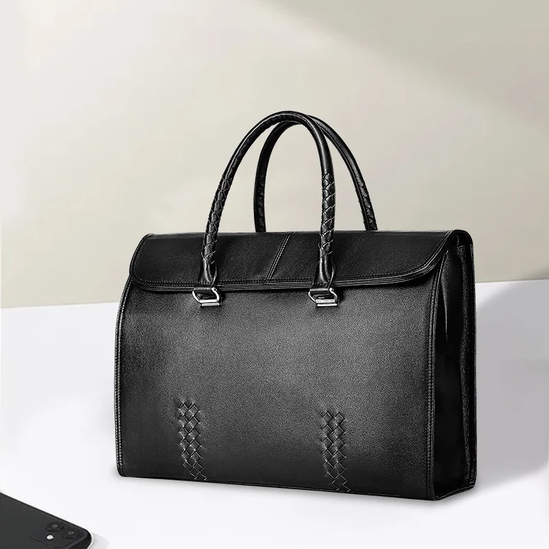 genuine  luxury Fashion men's bag leather large capacity business briefcase  cowhide computer hand woven hand