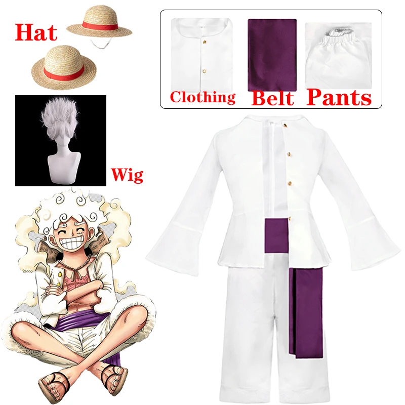 

Luffy Cosplay Wano Country Anime Costume Outfit Shirt Pants with Sash Nika Form Outfit Monkey D Luffy Cosplay Wigs