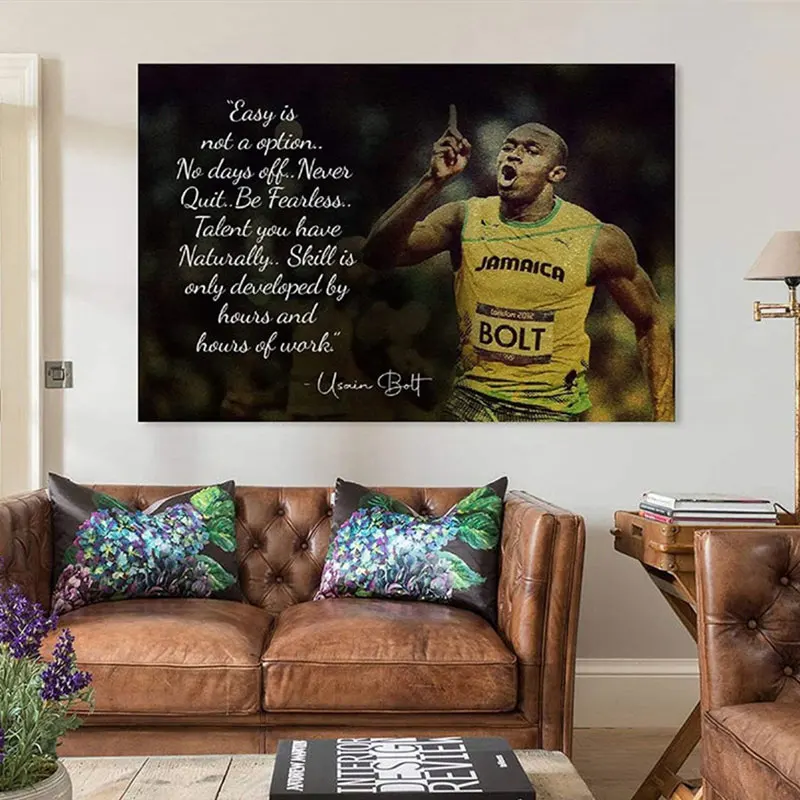 

Great Sprinter Usain Bolt Canvas Painting Wall Art Motivational Quotations Poster Prints Sport Living Room Home Decor HD Picture