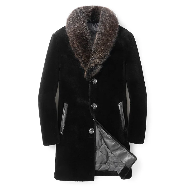 

Winter Warm Real Coat Men 100% Wool Natrual Raccoon Fur Collar Jacket Down Coats Clothes Chaquetas Hombre WPY4095