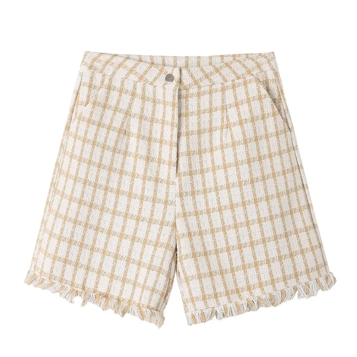 

Women 2023 New Chic Fashion Summer Coarse Spun Shorts Vintage High Waist Zipper Side Pocket Female Short Pants