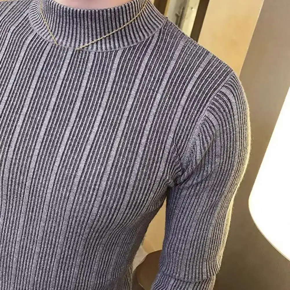 

Облегающий универсальный мужской вязаный свитер, мягкий эластичный Стильный пуловер для осени и зимы с полувысоким воротником, однотонный