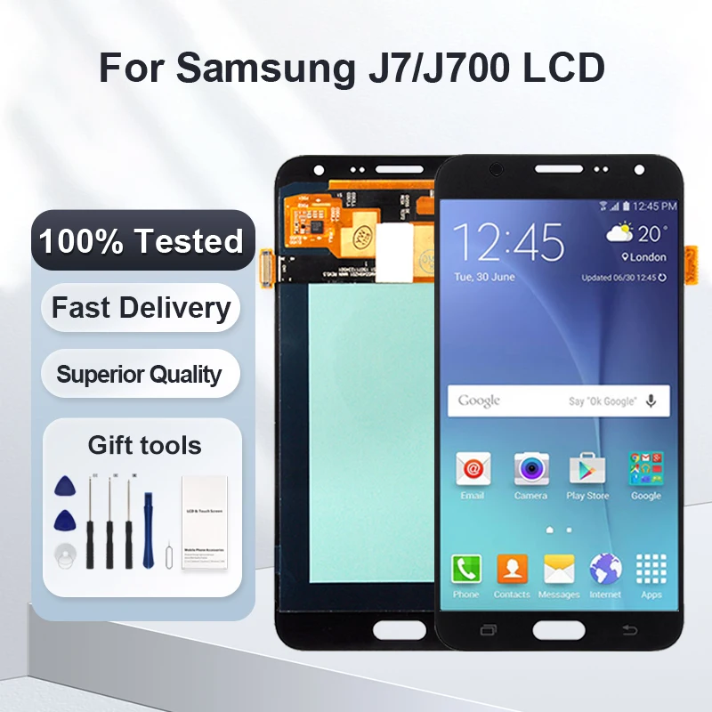 1 шт., 5,5 дюймовый дисплей J7 2015 для Samsung Galaxy J7, ЖК-дисплей с сенсорной панелью, дигитайзер экрана J700 J7008 в сборе, бесплатная доставка