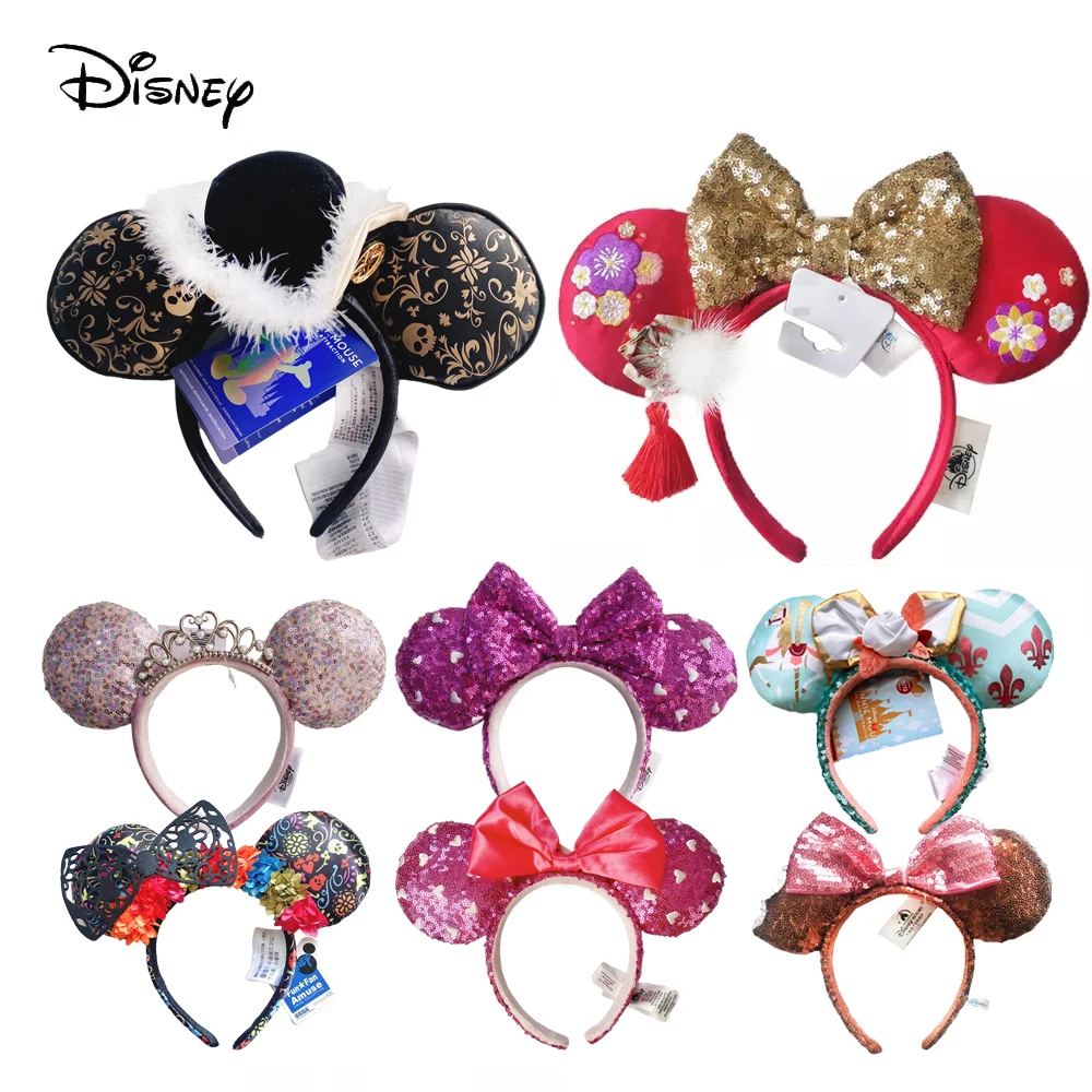 Disney Mickey Minnie Ear fascia Big Bow PU Mouse Ear peluche palla fascia Cartoon Festival Party Cosplay peluche adulto/bambini
