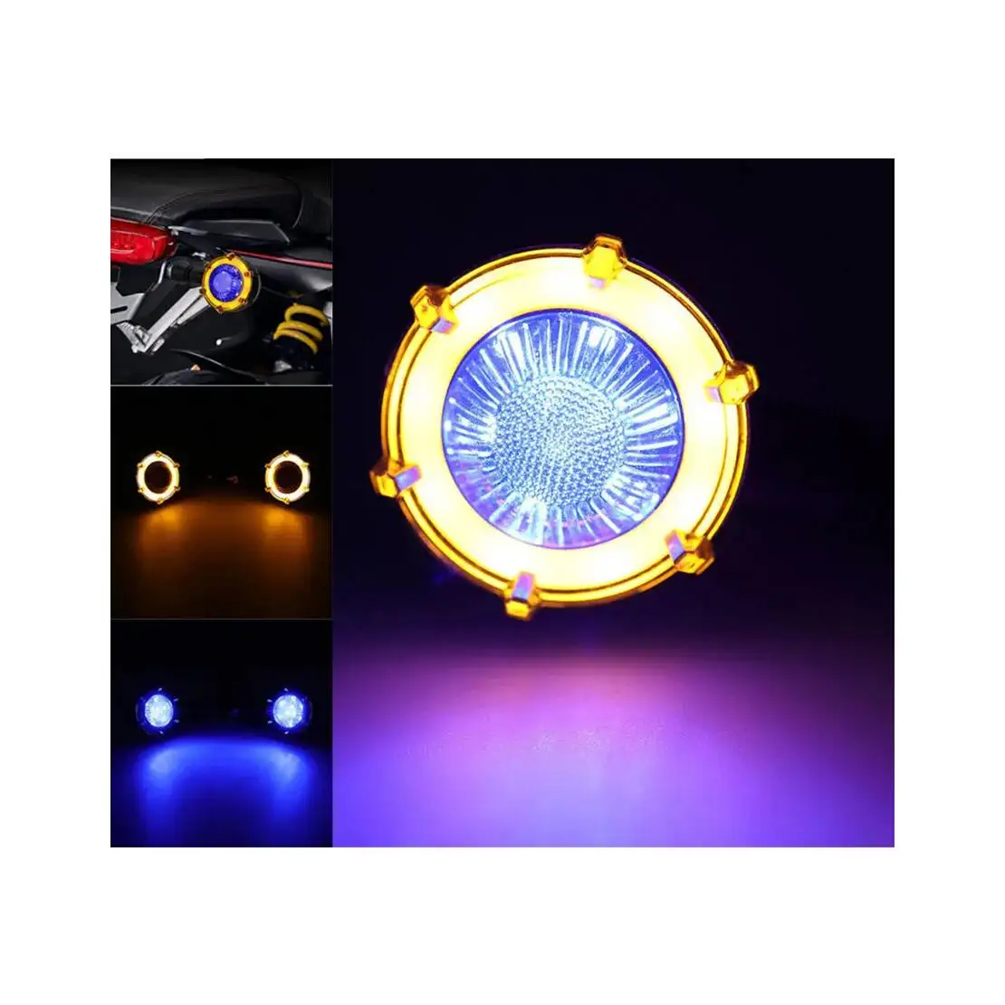 НОВЫЙ 1 пара мотоциклетных желто-синих струящих мигающих светодиодных