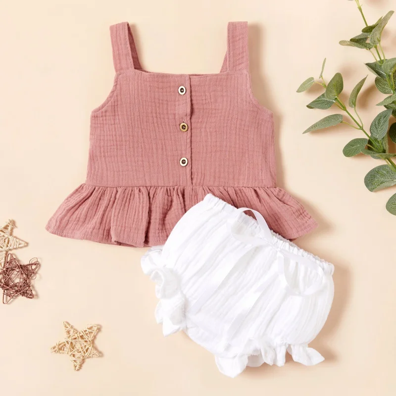 

Baby Girl Clothes Toddler Kids Baby Girl Sets Summer Four-color Suspender Top and Shorts Clothes Set Drop Shipping Wholesale