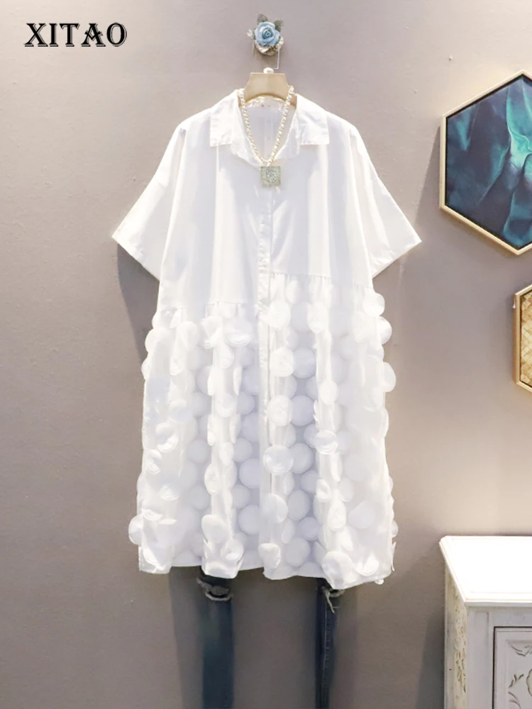 

XITAO Solid Single Breasted Dress Women Korea 2022 Summer New Arrival Personality Fashion Loose Short Sleeve Dress WMD5631