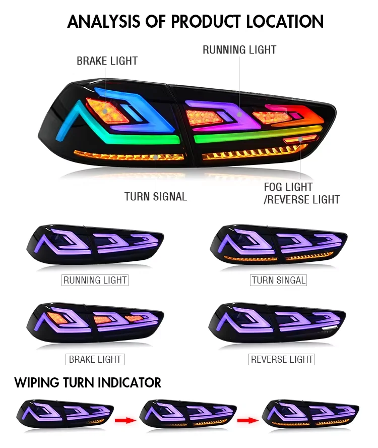Фото Светодиодные RGB задние фонари для Mitsubishi Lancer и EVO X 2008-2020 с динамической последовательной анимацией при запуске №2