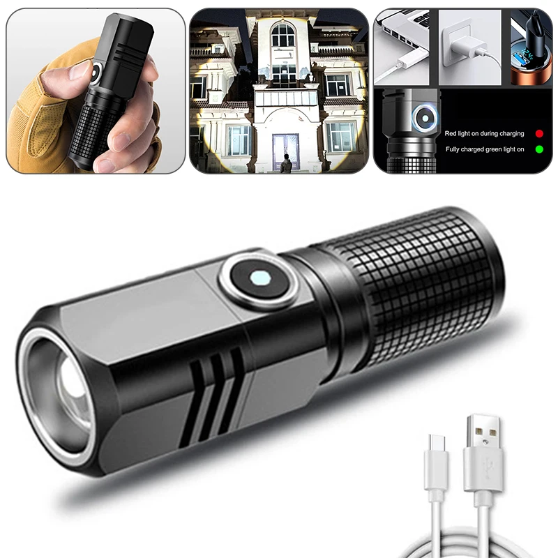 

Светодиодный фонарик XHP50, перезаряжаемый миниатюрный фонарик с аккумулятором 16340 и разъемом USB C, 1500 люмен, с возможностью закрытия одним наж...