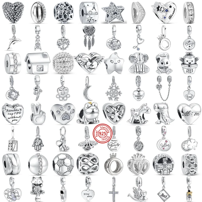 

925 Sterling Silver Tree Crown Safety Chain Pendant Openwork Animal Angel Beads Fit Original Pandora Charms Bracelet DIY Jewelry