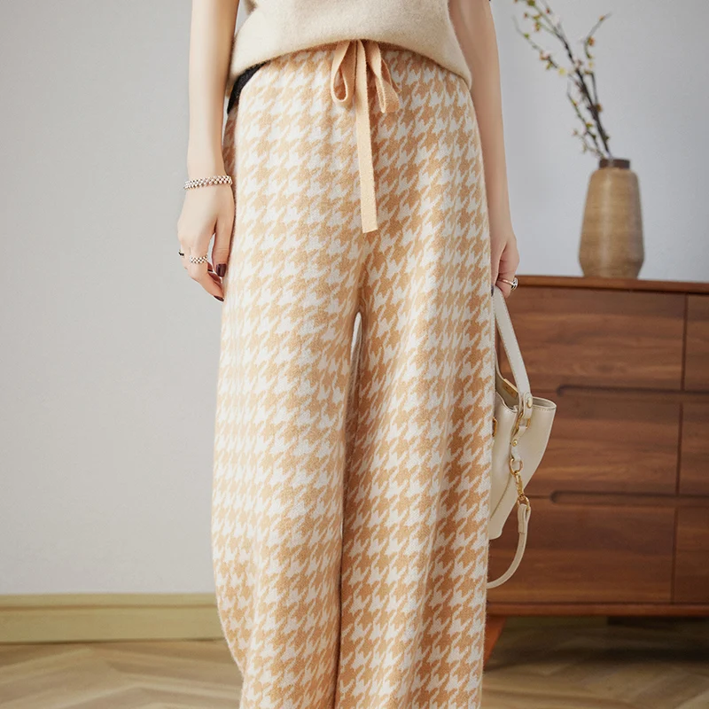 Новинка Осень-зима 2023 женские эластичные вязаные мягкие брюки из 100% мериносовой