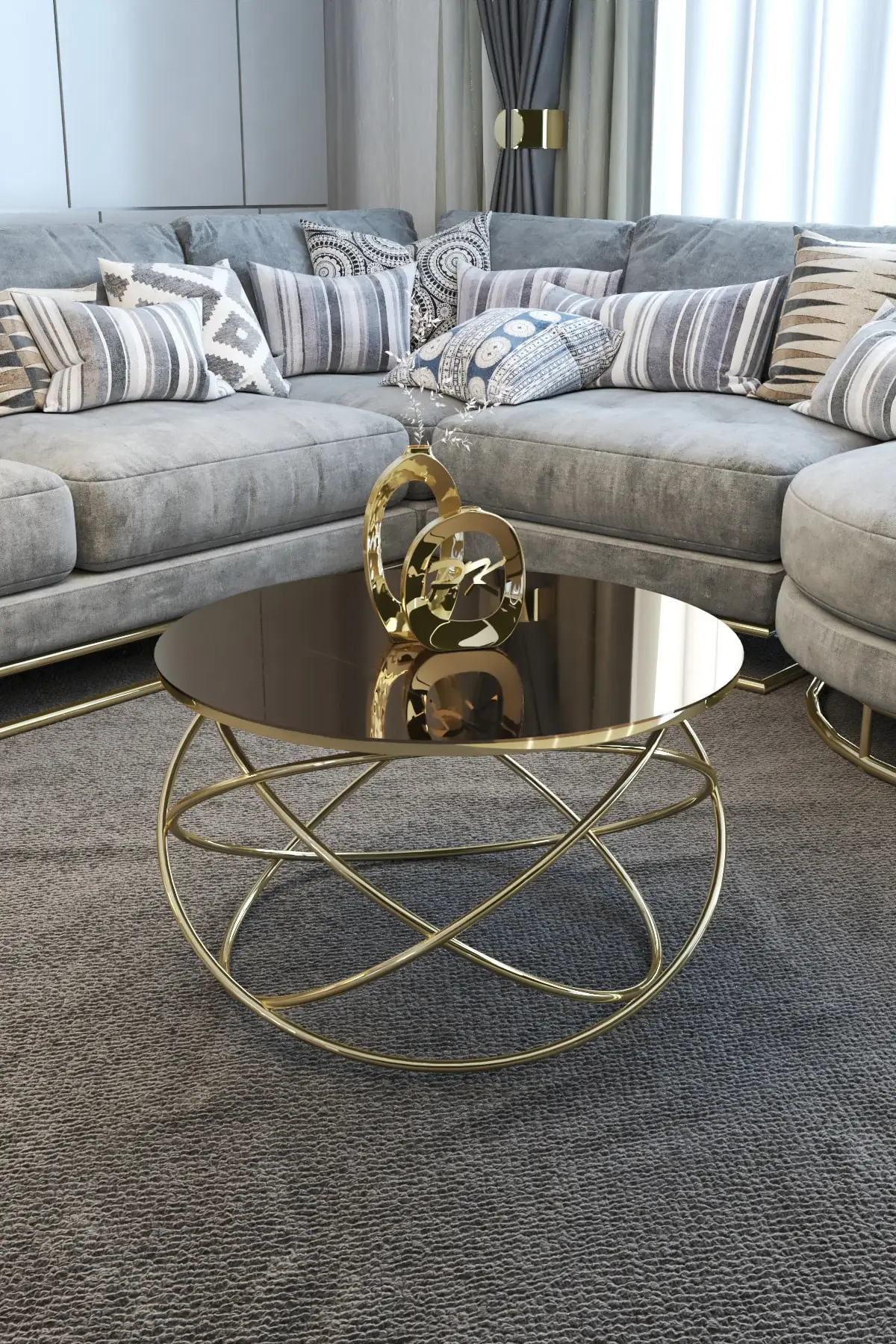 

Planet Center Table Gold Leg, Decorative Lux Table Bronze Mirror