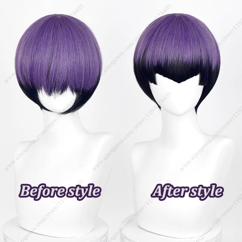 Парик для косплея аниме Soshiro Hoshina 30 см короткие черные фиолетовые смешанные цвета