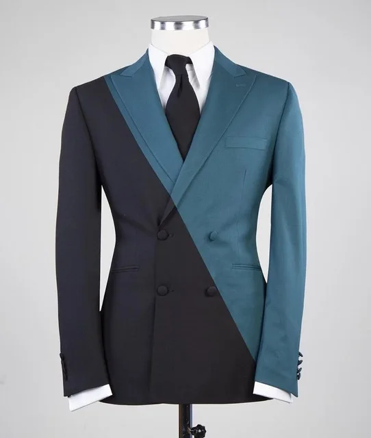 

2022 New Arrival Contrast Design Party Suits Men Men Slim Fit Suits Pant Prom Doube Breasted Suit Costume Homme (Jacket+Pants)