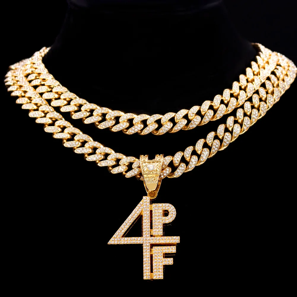 

13mm Ice Crystal Full Diamond Letter Pendant Fashion Men's and Women's Cuban Necklace Miami Hip Hop Rapper Necklace Choker