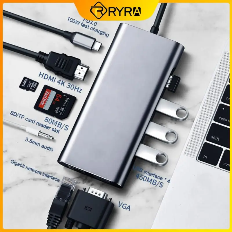 

RYRA Baseus USB Type C HUB USB C to HDMI-compatible RJ45 SD Reader 100W Charger USB 3.0 HUB For MacBook Dock Station Splitter