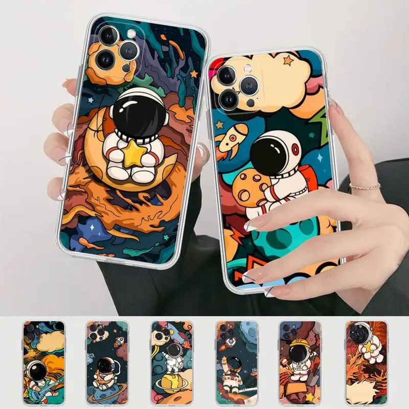 

Star Astronaut Cute Phone Case For iPhone 14 13 12 Mini 11 Pro XS Max X XR SE 6 7 8 Plus Soft Silicone Cover