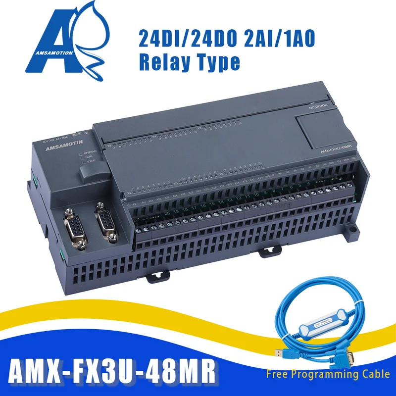 AMX-FX3U-48MR совместимый с MELSEC PLC 2AI/1AO 24DI/24DO MODBUS функция Mitsubishi бесплатно CIF31 RS232 кабель