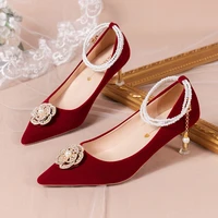 size bridal shoes wedding shoes women 2022 new high heels rhinestone pointed toe red high heels stilettos womens high heels