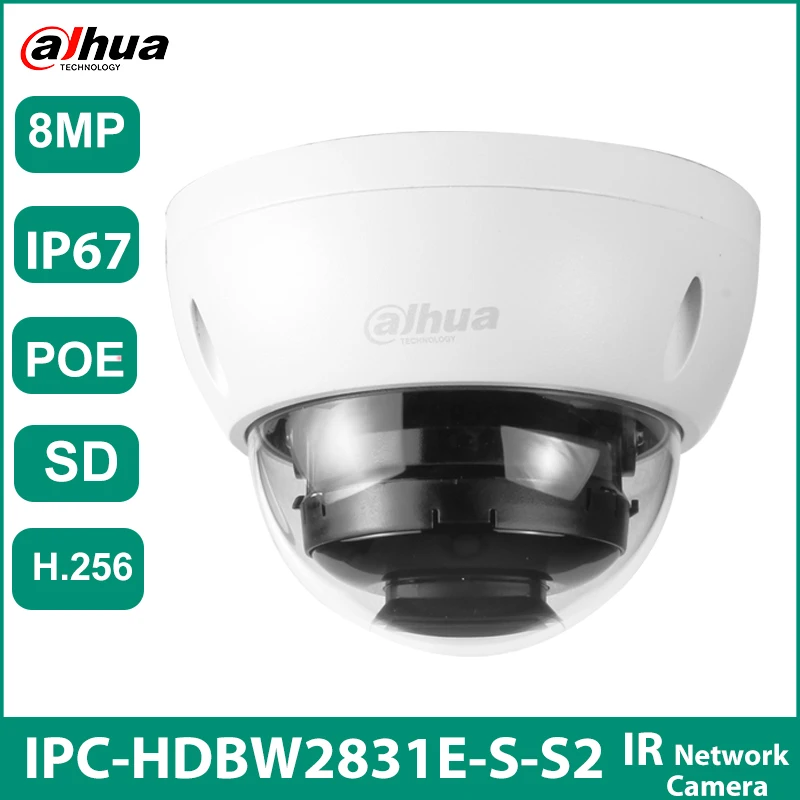 

Dahua IPC-HDBW2831E-S2 Network Camera 8MP H.265+ Built-in SD card slot IP67 IR 30M IVS WDR IK10 POE Starlight Dome Network Camer