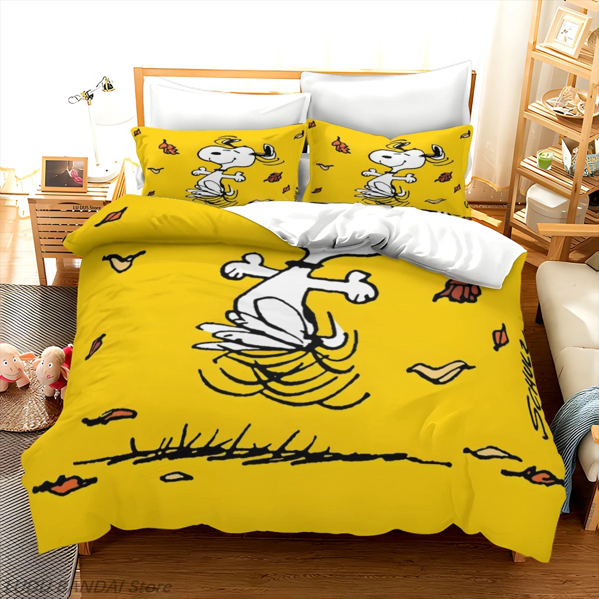 Фото Комплект постельного белья Snoopy: роскошный комплект из 3 предметов из полиэстера с милым мультяшным принтом для дома, рождественский декор №3
