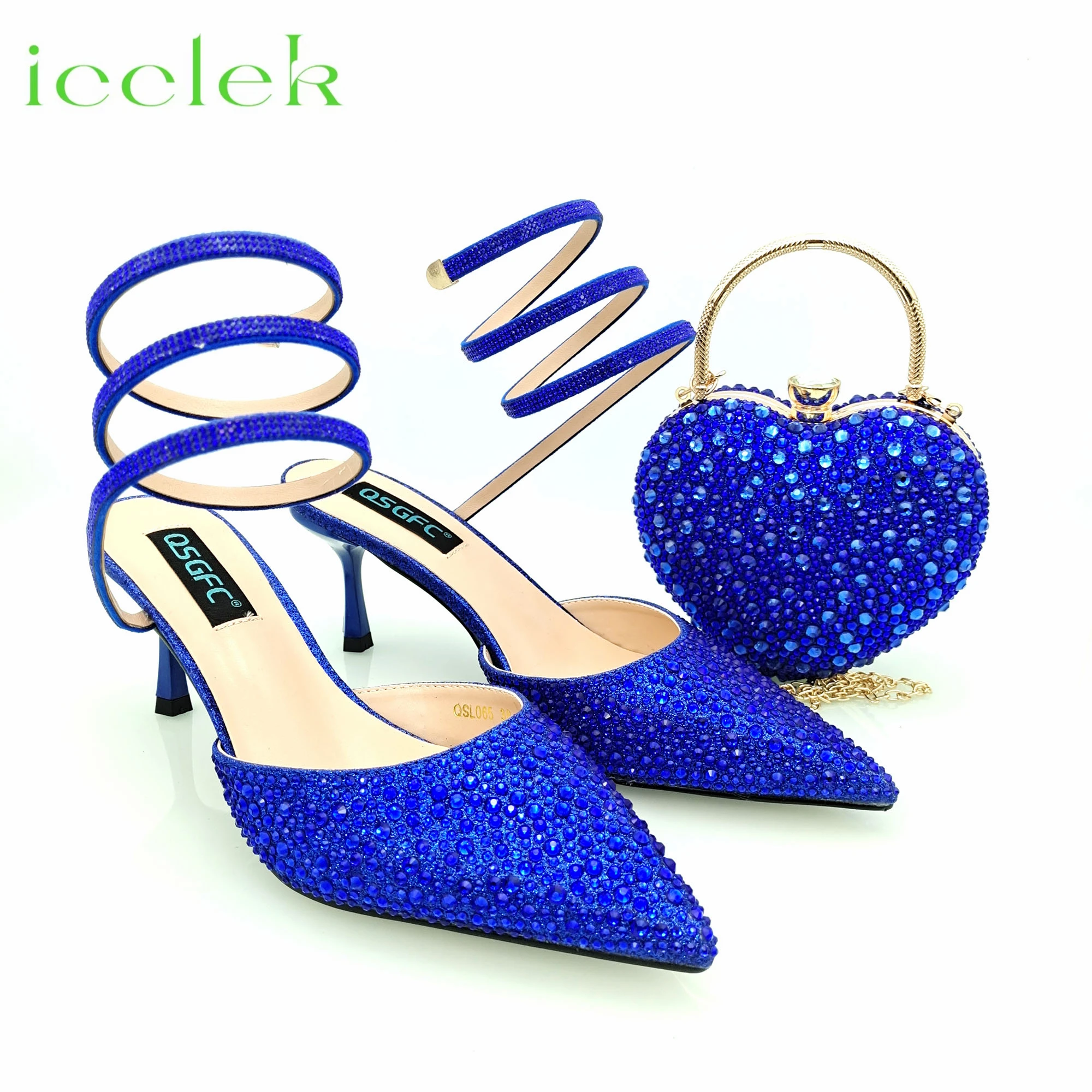 

2023 High Quality Hot Selling Ladies Shoes Matching Bag Set in Royal Blue For Nigerian Women Wedding Party