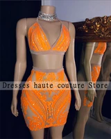 sexy orange short prom dresses shinning sequins birthday party dress mini cocktail gowns graduation dress