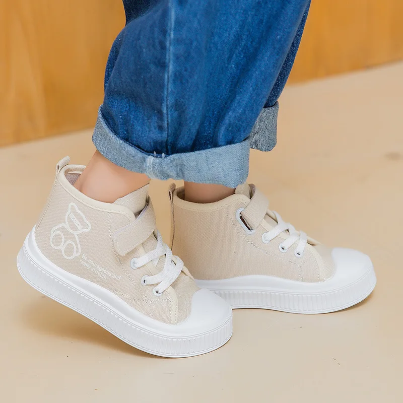 

Кеды детские с мультяшным медведем, высокие кроссовки с надписью для мальчиков и девочек, обувь для студентов и детей, 2022