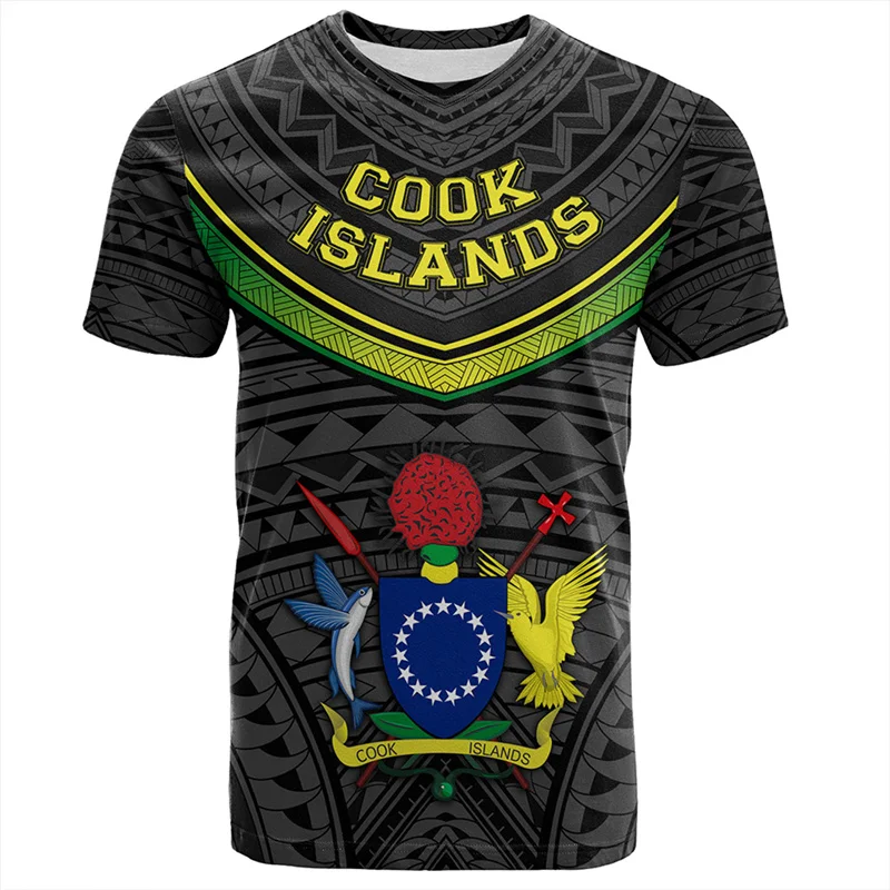 Фото 3D Printed The RepublicOf Cook Islands Flag Map T Shirt Cook Islands Coat Of Arms Graphic T-shirts For Men Vintage Short Sleeves №4