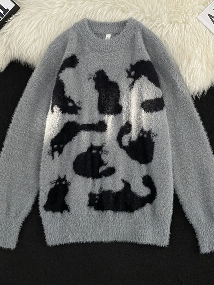 Зимний Гонконгский свитер с круглым вырезом мужской модный бренд High Street Leisure Cat