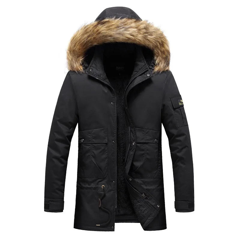 Mid-length Plus Velvet Thickened Hooded Warm Jacket Men's Outdoor Detachable Hooded Winter Jackets Men Plus Size Parkas