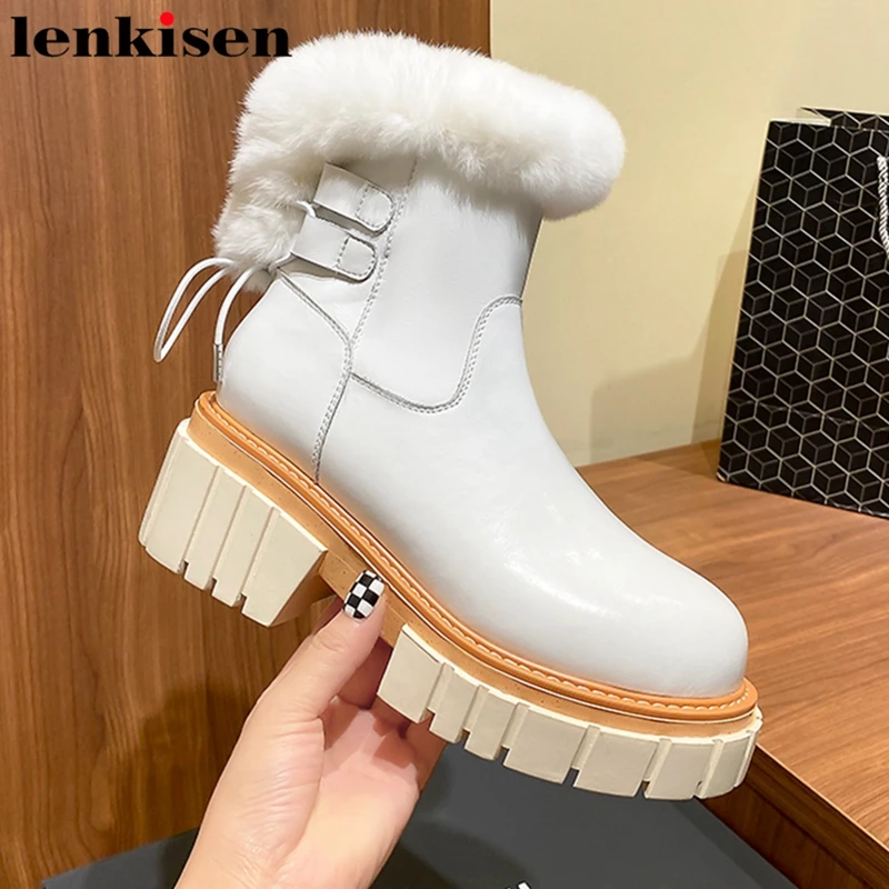 

Lenkisen новинка, большой размер, холодностойкие теплые длинные плюшевые ботинки из коровьей кожи, снегоступы на молнии, повседневные лаконичн...