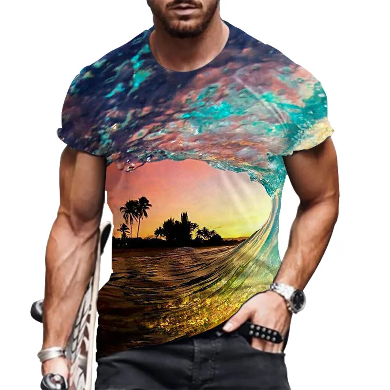 

Short Sleeve Beach Casual Men's Clothing T-Shirts Summer 3D Graphic Printed Street Large Size T-Shirt Loose And Breathable Tops