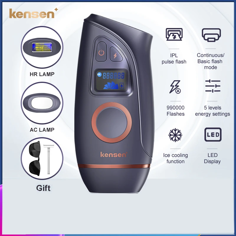 Kensen IPL Hair Removal Epilator Laser Permanent Hair Removal Painless Epilator Shot Light Pulses Whole Body Hair Remover