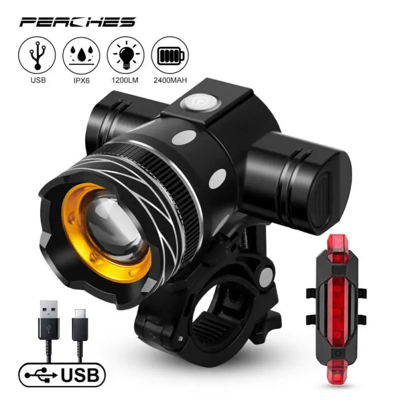 

2400mAh T6 Bicycle Light Set USB Rechargeable Lantern Lamp Adjustable Zoom MTB Road Bike Headlight Cycling Flashlight Taillight